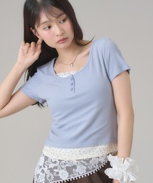 レディースのTシャツ/カットソー（ブルー・ネイビー/青色系・花柄