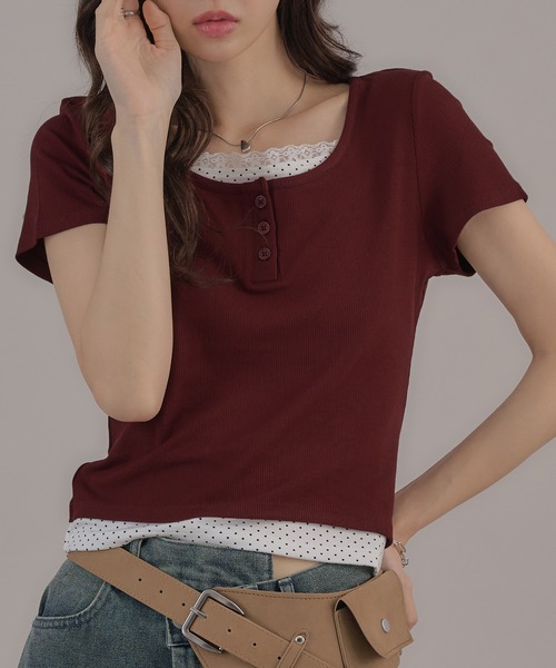 apres jour mignon(アプレジュールミニョン)の「レイヤードヘンリートップス(Tシャツ/カットソー・レディース・ネイビー/ブラック/ブルー/グレー/ボルドー/ブラウン系その他・LARGE/フリー)」の6枚目の写真
