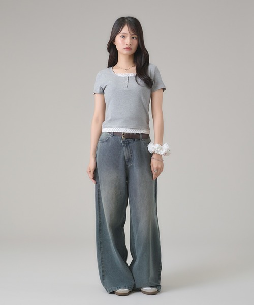 apres jour mignon(アプレジュールミニョン)の「レイヤードヘンリートップス(Tシャツ/カットソー・レディース・ネイビー/ブラック/ブルー/グレー・LARGE/フリー)」の6枚目の写真