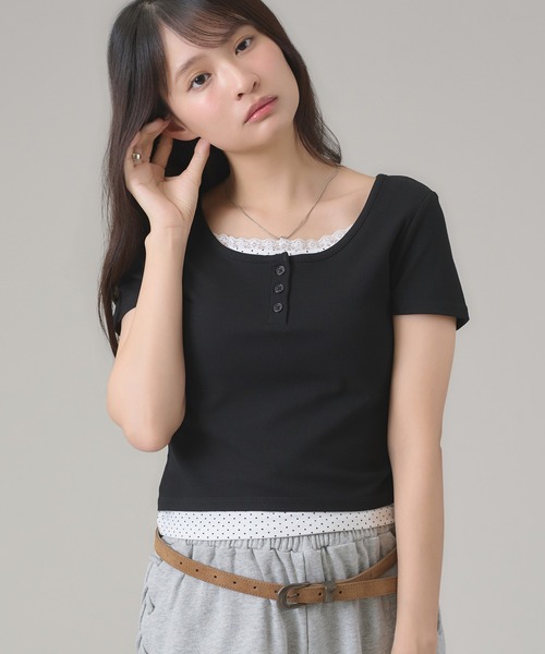 apres jour mignon(アプレジュールミニョン)の「レイヤードヘンリートップス(Tシャツ/カットソー・レディース・ネイビー/ブラック/ブルー/グレー・LARGE/フリー)」の8枚目の写真