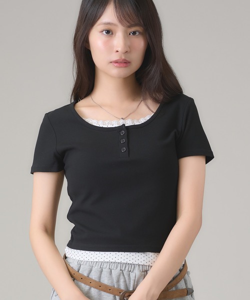 apres jour mignon(アプレジュールミニョン)の「レイヤードヘンリートップス(Tシャツ/カットソー・レディース・ネイビー/ブラック/ブルー/グレー・LARGE/フリー)」の9枚目の写真