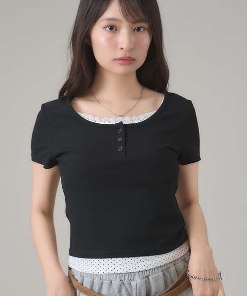 apres jour mignon(アプレジュールミニョン)の「レイヤードヘンリートップス(Tシャツ/カットソー・レディース・ネイビー/ブラック/ブルー/グレー・LARGE/フリー)」の10枚目の写真