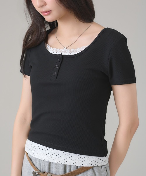apres jour mignon(アプレジュールミニョン)の「レイヤードヘンリートップス(Tシャツ/カットソー・レディース・ネイビー/ブラック/ブルー/グレー・LARGE/フリー)」の11枚目の写真