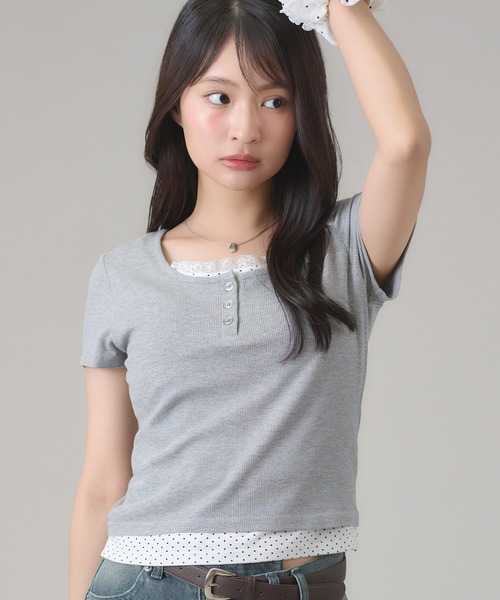 apres jour mignon(アプレジュールミニョン)の「レイヤードヘンリートップス(Tシャツ/カットソー・レディース・ネイビー/ブラック/ブルー/グレー・LARGE/フリー)」の15枚目の写真
