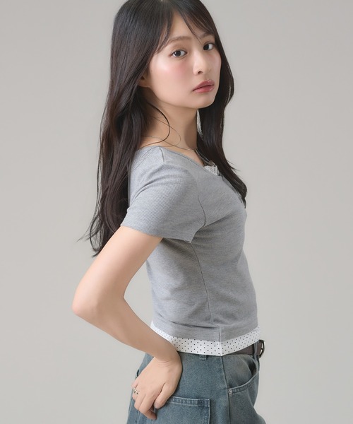 apres jour mignon(アプレジュールミニョン)の「レイヤードヘンリートップス(Tシャツ/カットソー・レディース・ネイビー/ブラック/ブルー/グレー・LARGE/フリー)」の16枚目の写真