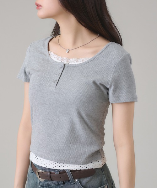 apres jour mignon(アプレジュールミニョン)の「レイヤードヘンリートップス(Tシャツ/カットソー・レディース・ネイビー/ブラック/ブルー/グレー・LARGE/フリー)」の18枚目の写真