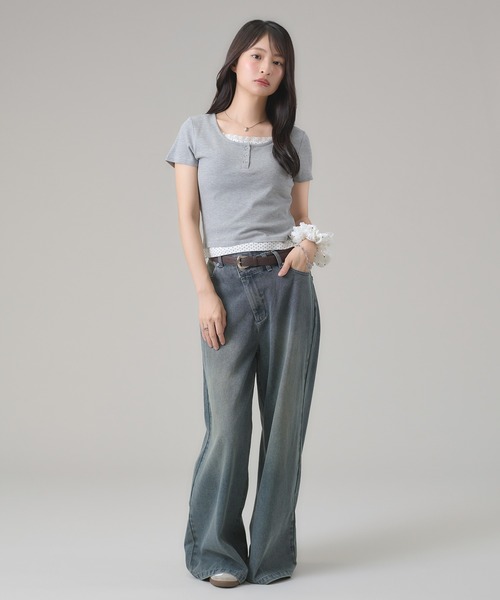 apres jour mignon(アプレジュールミニョン)の「レイヤードヘンリートップス(Tシャツ/カットソー・レディース・ネイビー/ブラック/ブルー/グレー・LARGE/フリー)」の19枚目の写真