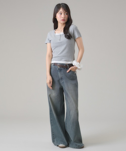 apres jour mignon(アプレジュールミニョン)の「レイヤードヘンリートップス(Tシャツ/カットソー・レディース・ネイビー/ブラック/ブルー/グレー・LARGE/フリー)」の20枚目の写真