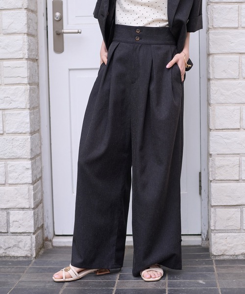apres jour clair（アプレジュールクレア）の「【apres jour clair】【SETUP可能】リネンライク裾デザインパンツ（その他パンツ・レディース・ブラック/ナチュラル/ブラウン系その他・LARGE/MEDIUM/SMALL）」の2枚目の写真