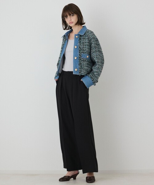 GRACE CONTINENTAL（グレースコンチネンタル）の「デニムコンビツイードジャケット（デニムジャケット・レディース・グリーン・36）」の4枚目の写真