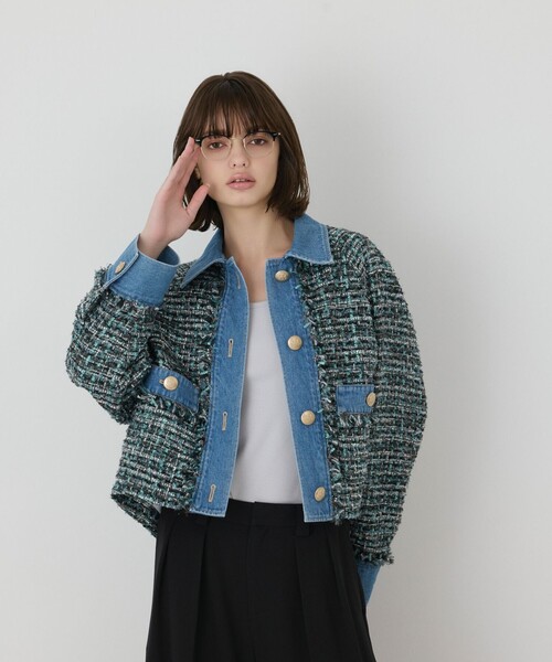 GRACE CONTINENTAL（グレースコンチネンタル）の「デニムコンビツイードジャケット（デニムジャケット・レディース・グリーン・36）」の10枚目の写真