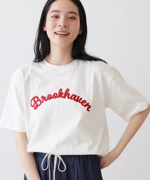 Dessin(デッサン)の「【ユニセックス/洗える】ネップロゴ刺繍Tシャツ(Tシャツ/カットソー・レディース・ホワイト/ライトベージュ・04/02/00)」の3枚目の写真
