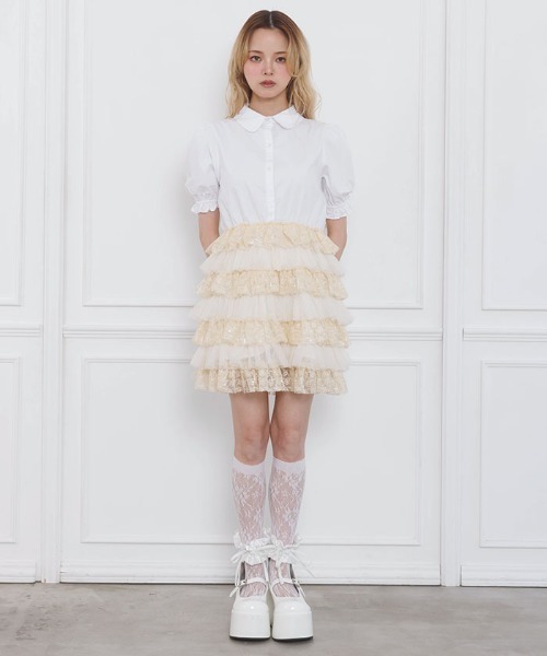 FickleBebe(フィクルベベ)の「チュールティアードワンピース(ワンピース・レディース・イエロー/ブルーグレー/ブラック・0/1)」の3枚目の写真