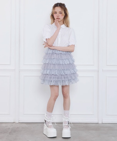 FickleBebe(フィクルベベ)の「チュールティアードワンピース(ワンピース・レディース・イエロー/ブルーグレー/ブラック・0/1)」の1枚目の写真