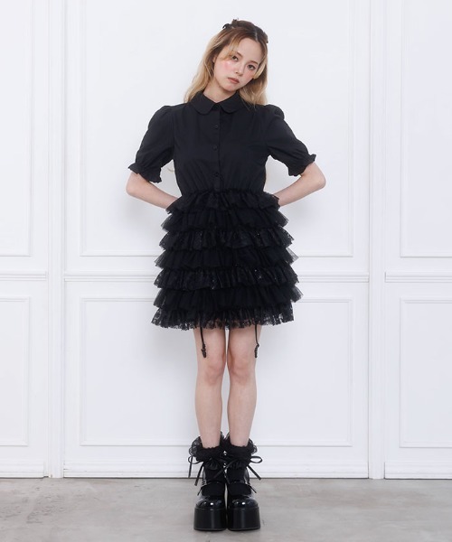 FickleBebe(フィクルベベ)の「チュールティアードワンピース(ワンピース・レディース・イエロー/ブルーグレー/ブラック・0/1)」の2枚目の写真