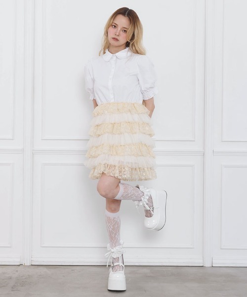 FickleBebe(フィクルベベ)の「チュールティアードワンピース(ワンピース・レディース・イエロー/ブルーグレー/ブラック・0/1)」の7枚目の写真