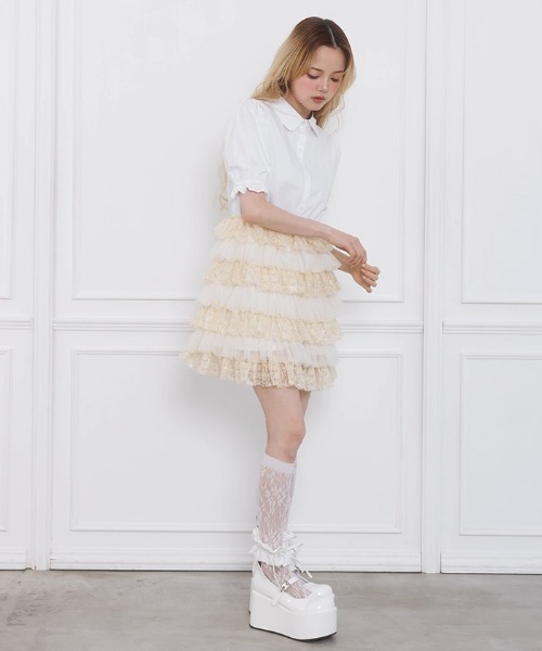 FickleBebe(フィクルベベ)の「チュールティアードワンピース(ワンピース・レディース・イエロー/ブルーグレー/ブラック・0/1)」の8枚目の写真