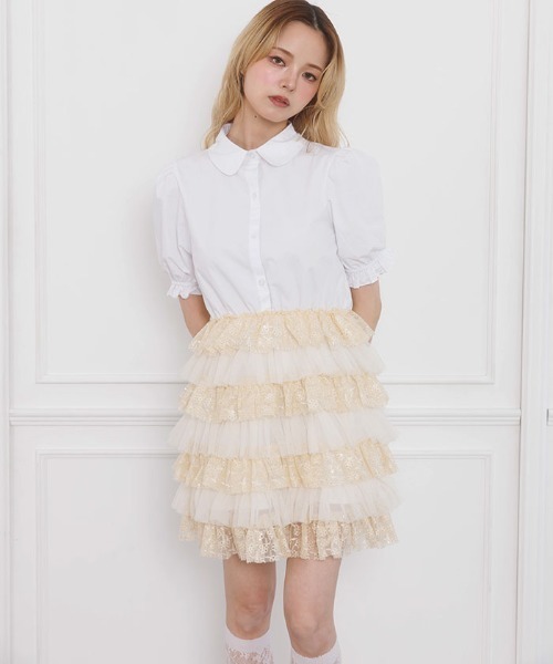 FickleBebe(フィクルベベ)の「チュールティアードワンピース(ワンピース・レディース・イエロー/ブルーグレー/ブラック・0/1)」の16枚目の写真