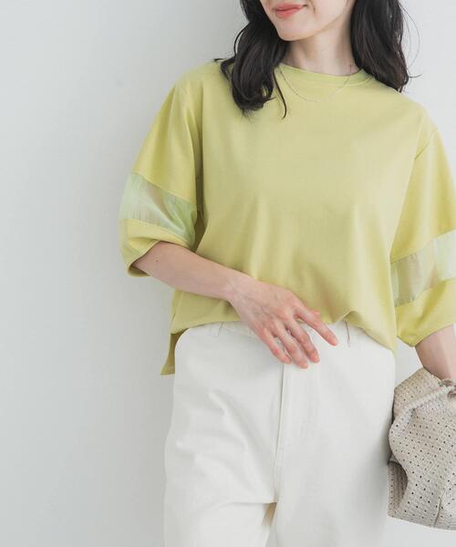 URBAN RESEARCH DOORS(アーバンリサーチドアーズ)の「異素材ドッキングスリーブプルオーバー(Tシャツ/カットソー・レディース・グリーン系その他/ナチュラル/ネイビー・FREE)」の3枚目の写真