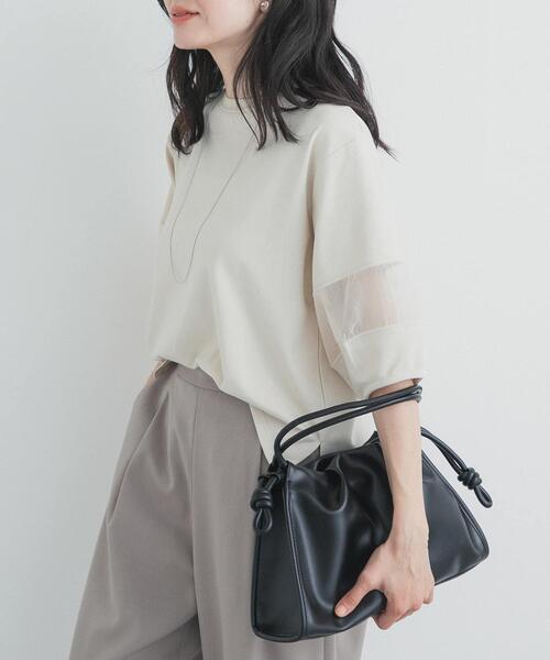 URBAN RESEARCH DOORS(アーバンリサーチドアーズ)の「異素材ドッキングスリーブプルオーバー(Tシャツ/カットソー・レディース・グリーン系その他/ナチュラル/ネイビー・FREE)」の5枚目の写真