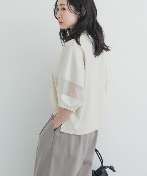 URBAN RESEARCH DOORS(アーバンリサーチドアーズ)の「異素材ドッキングスリーブプルオーバー(Tシャツ/カットソー・レディース・グリーン系その他/ナチュラル/ネイビー・FREE)」の6枚目の写真