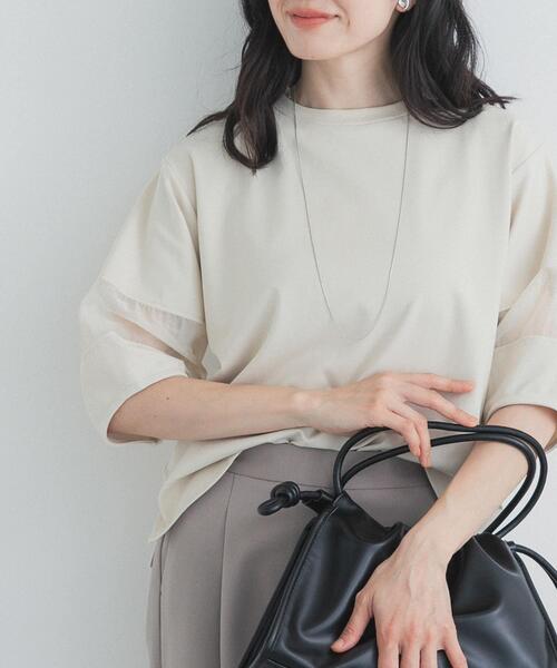 URBAN RESEARCH DOORS(アーバンリサーチドアーズ)の「異素材ドッキングスリーブプルオーバー(Tシャツ/カットソー・レディース・グリーン系その他/ナチュラル/ネイビー・FREE)」の7枚目の写真