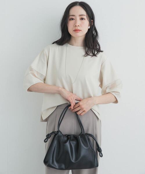 URBAN RESEARCH DOORS(アーバンリサーチドアーズ)の「異素材ドッキングスリーブプルオーバー(Tシャツ/カットソー・レディース・グリーン系その他/ナチュラル/ネイビー・FREE)」の8枚目の写真