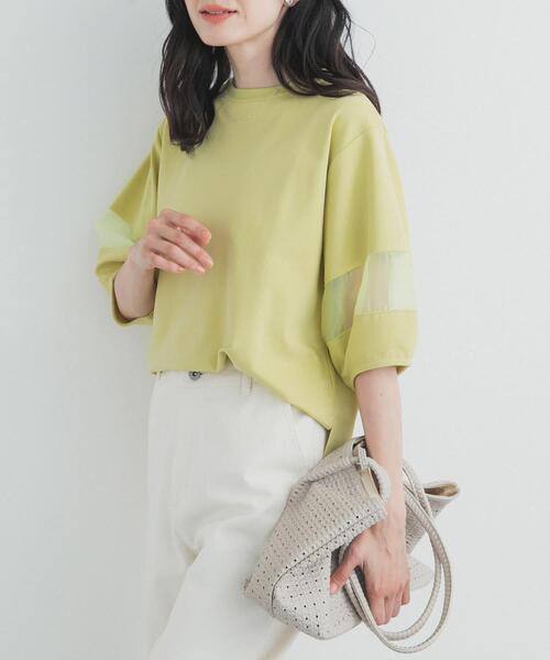 URBAN RESEARCH DOORS(アーバンリサーチドアーズ)の「異素材ドッキングスリーブプルオーバー(Tシャツ/カットソー・レディース・グリーン系その他/ナチュラル/ネイビー・FREE)」の20枚目の写真