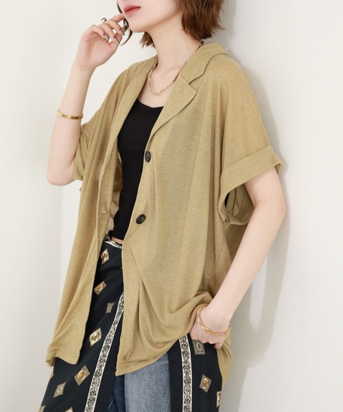 Arinomama(アリノママ)の「Arinomama 110g テンセル風 シアジャケット(シャツ/ブラウス・レディース・ライトブラウン/アイボリー/カーキ系・FREE)」の4枚目の写真