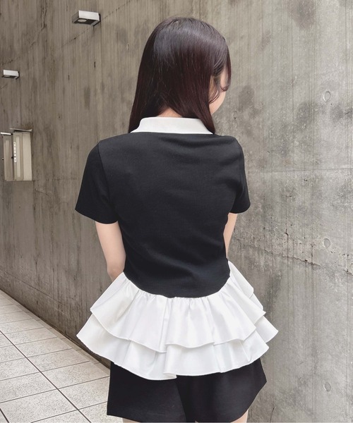 INGNI(イング)の「切替ペプラム襟配色ポロトップス(Tシャツ/カットソー・レディース・ブラック/オフホワイト・M)」の14枚目の写真