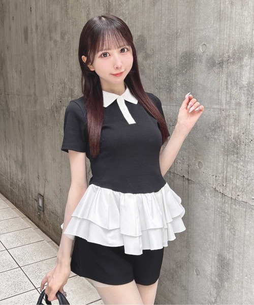INGNI(イング)の「切替ペプラム襟配色ポロトップス(Tシャツ/カットソー・レディース・ブラック/オフホワイト・M)」の20枚目の写真