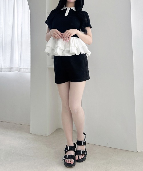INGNI(イング)の「切替ペプラム襟配色ポロトップス(Tシャツ/カットソー・レディース・ブラック/オフホワイト・M)」の22枚目の写真