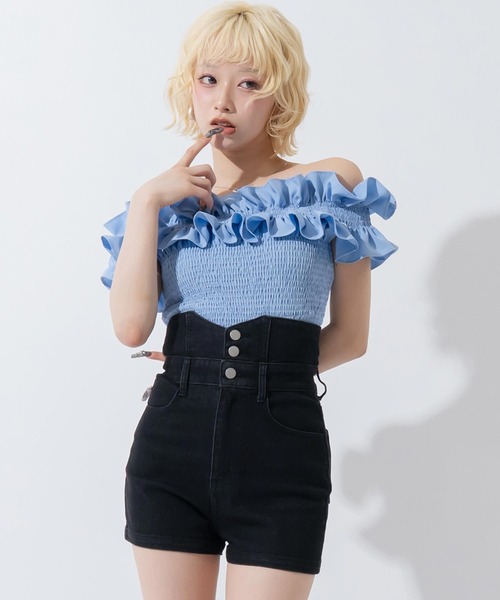 ANAP(アナップ)の「ハイウエスト デニムショートパンツ(デニムパンツ・レディース・ブルー/ブラック/グレー・F)」の17枚目の写真