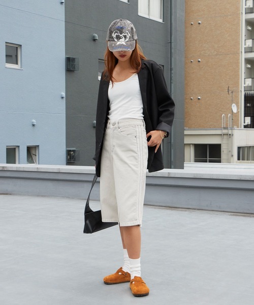 adidas(アディダス)の「adidas/アディダス FIREBIRD MID RISE DENIM JORTS ファイヤーバード ミッドライズ デニム ショートパンツ ハーフパンツ サイドラインパンツ 秋 秋服 2026年秋冬(デニムパンツ・メンズ・グレー・S/M/L/XS)」の11枚目の写真
