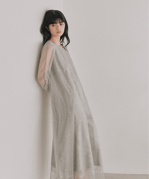 kaene(カエン)の「シアーペタルレイヤードドレス【結婚式 二次会 同窓会 成人式 パーティードレス】(ドレス・レディース・チャコール/ミント・FREE)」の12枚目の写真