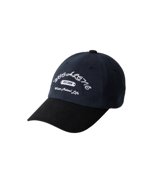 WOOALONG(ウアロン)の「Contrast lettering ball cap - NAVY(キャップ・レディース・ネイビー・FREE)」の2枚目の写真