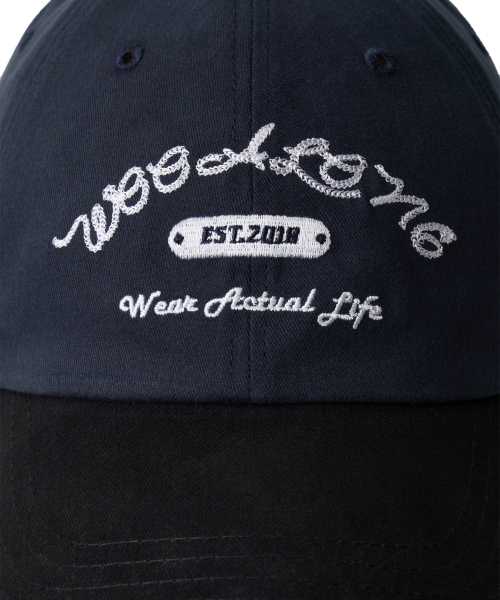 WOOALONG(ウアロン)の「Contrast lettering ball cap - NAVY(キャップ・レディース・ネイビー・FREE)」の4枚目の写真