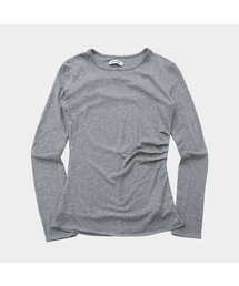 スリムピンタックシャーリングバックスリットポイントソフトラウンドネックロングスリーブTシャツ_3COLOR