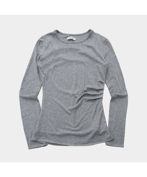 PLACE STUDIO（プレイススタジオ）の「スリムピンタックシャーリングバックスリットポイントソフトラウンドネックロングスリーブTシャツ_3COLOR（Tシャツ/カットソー・レディース・グレー/ブラック/ホワイト・FREE）」の3枚目の写真