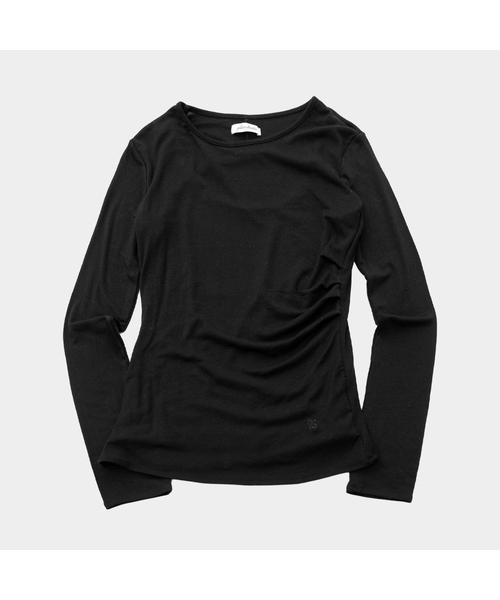 PLACE STUDIO（プレイススタジオ）の「スリムピンタックシャーリングバックスリットポイントソフトラウンドネックロングスリーブTシャツ_3COLOR（Tシャツ/カットソー・レディース・グレー/ブラック/ホワイト・FREE）」の2枚目の写真