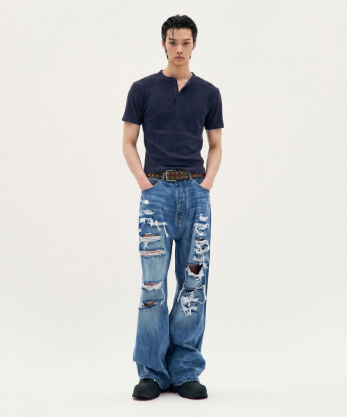 PROCESS(プロセス)の「Refined Henley Tee - Navy(Tシャツ/カットソー・メンズ・ネイビー・FREE)」の4枚目の写真