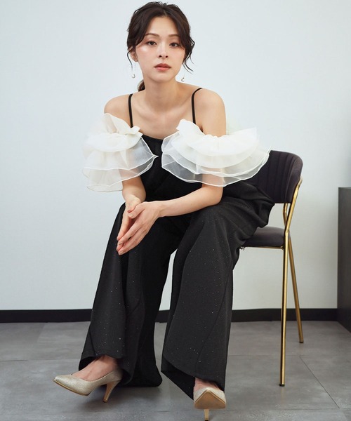 girl(ガール)の「フリルラップオールインワン 付け袖 2WAY シアー 結婚式 パンツドレス パーティードレス オケージョンドレス お呼ばれ 二次会 成人式 同窓会 謝恩会 マタニティ 妊婦《着用動画あり》(パンツドレス・レディース・ブラウン系その他/ブラック/ベージュ・L/M/S)」の2枚目の写真