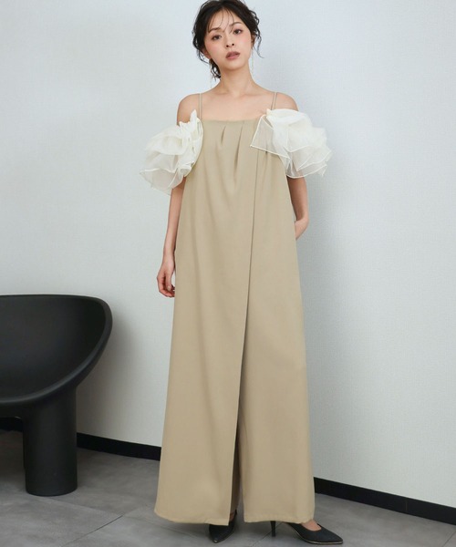 girl(ガール)の「フリルラップオールインワン 付け袖 2WAY シアー 結婚式 パンツドレス パーティードレス オケージョンドレス お呼ばれ 二次会 成人式 同窓会 謝恩会 マタニティ 妊婦《着用動画あり》(パンツドレス・レディース・ブラウン系その他/ブラック/ベージュ・L/M/S)」の14枚目の写真