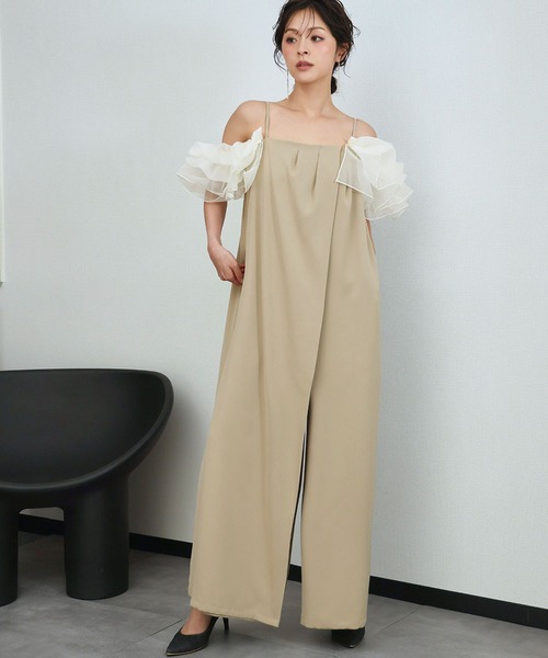 girl(ガール)の「フリルラップオールインワン 付け袖 2WAY シアー 結婚式 パンツドレス パーティードレス オケージョンドレス お呼ばれ 二次会 成人式 同窓会 謝恩会 マタニティ 妊婦《着用動画あり》(パンツドレス・レディース・ブラウン系その他/ブラック/ベージュ・L/M/S)」の15枚目の写真