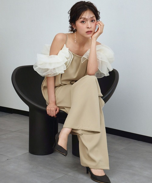 girl(ガール)の「フリルラップオールインワン 付け袖 2WAY シアー 結婚式 パンツドレス パーティードレス オケージョンドレス お呼ばれ 二次会 成人式 同窓会 謝恩会 マタニティ 妊婦《着用動画あり》(パンツドレス・レディース・ブラウン系その他/ブラック/ベージュ・L/M/S)」の16枚目の写真