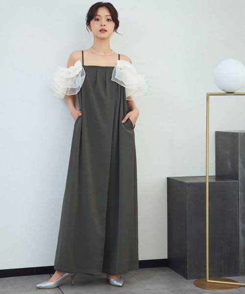girl(ガール)の「フリルラップオールインワン 付け袖 2WAY シアー 結婚式 パンツドレス パーティードレス オケージョンドレス お呼ばれ 二次会 成人式 同窓会 謝恩会 マタニティ 妊婦《着用動画あり》(パンツドレス・レディース・ブラウン系その他/ブラック/ベージュ・L/M/S)」の7枚目の写真