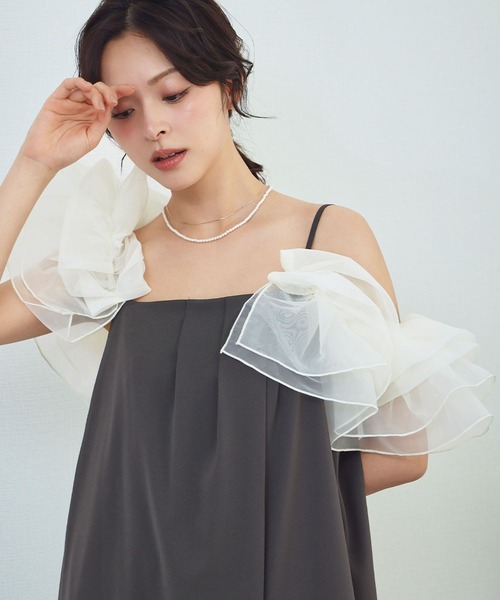 girl(ガール)の「フリルラップオールインワン 付け袖 2WAY シアー 結婚式 パンツドレス パーティードレス オケージョンドレス お呼ばれ 二次会 成人式 同窓会 謝恩会 マタニティ 妊婦《着用動画あり》(パンツドレス・レディース・ブラウン系その他/ブラック/ベージュ・L/M/S)」の8枚目の写真