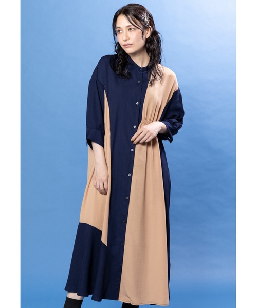 OSMOSIS(オズモーシス)の「バイカラーアシンメトリーワンピース(ワンピース・レディース・ブラック/カーキ/ネイビー・ONE SIZE)」の3枚目の写真