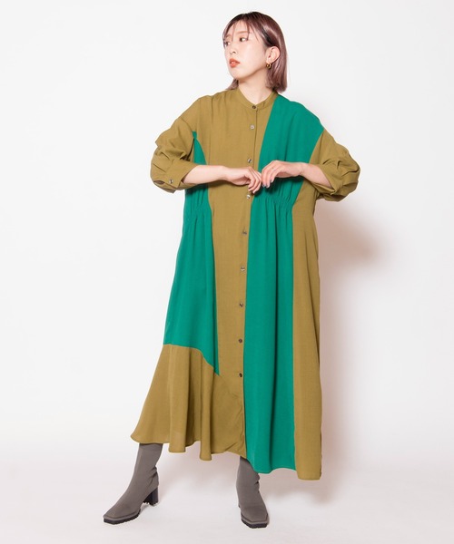 OSMOSIS(オズモーシス)の「バイカラーアシンメトリーワンピース(ワンピース・レディース・ブラック/カーキ/ネイビー・ONE SIZE)」の14枚目の写真