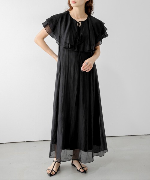 AMELY(エミリー)の「ケープフリル シアーワンピース(ワンピース・レディース・ブラック/アイボリー・フリー/C)」の2枚目の写真